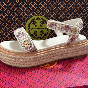 Tory Burch Pink and Cream Espadrille Sandals new